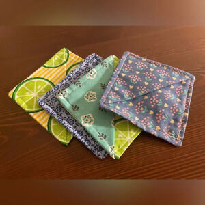 Handmade Cloth Bookmarks prints: lime stripe blue floral pink hearts - pack of 4